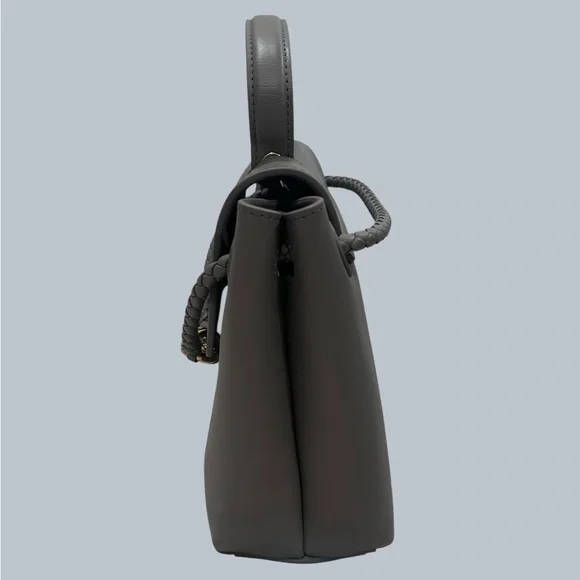 Ciao Ciao - Gray Leather Top-Handle Bag with Braided Accent - Size SMALL - Picture 5 of 10